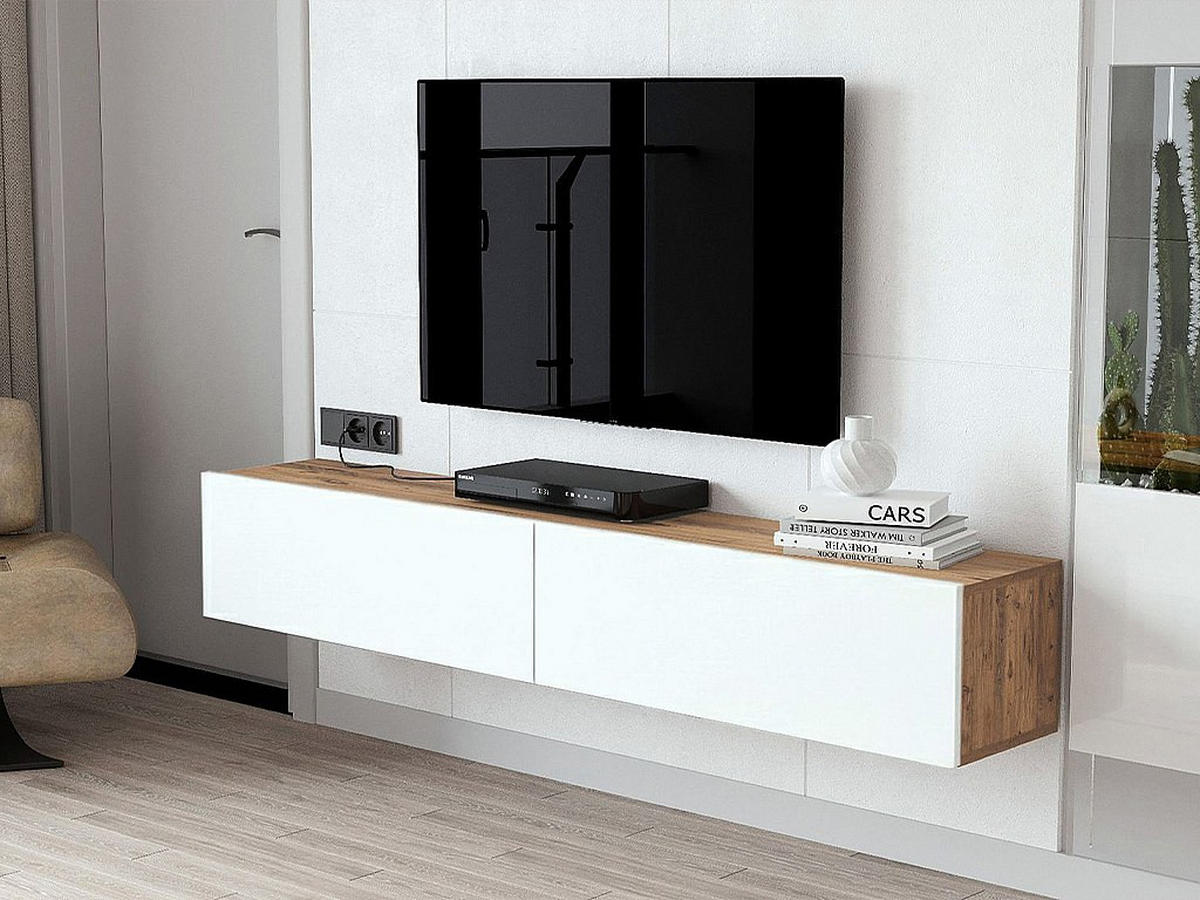 TV-HÄNGESCHRANK - 180 cm x 31.6 cm - holz - naturfarben hell, weiß Aubepina - Naturfarben/Weiß, Holz (180/29.6/31.6cm) - Vente-Unique