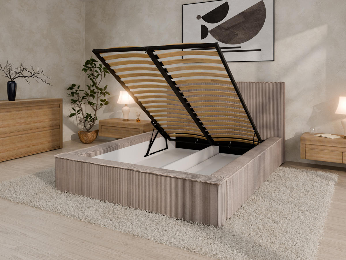 POLSTERBETT SANA 140x200cm Elegantes Polsterbett für modernen Wohnstil , 7-Zonen-Taschenfederkernmatratze mit kokos ARLAN (21 cm), cappuccino - Cappuccino, Holz (140/200cm) - Panda Möbel