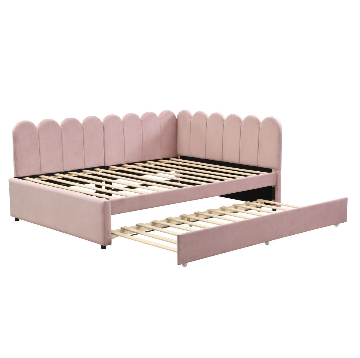 BETT 140/200 cm in Rosa mit Ausziehbett und blütenförmiger Rückenlehne - Rosa, Leder (140/200cm) - BEAOK