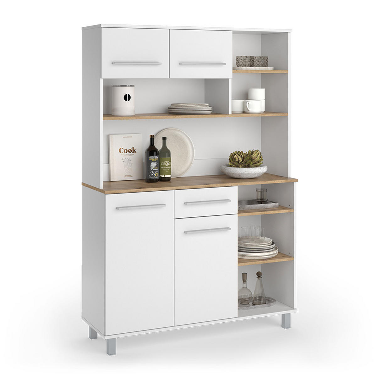 KÜCHENBUFFET Pure, Weiß/Artisan-Eiche, 120.2 x 177 cm - Weiß/Eiche Artisan, Holzwerkstoff (120.2/177/40.5cm) - Vicco