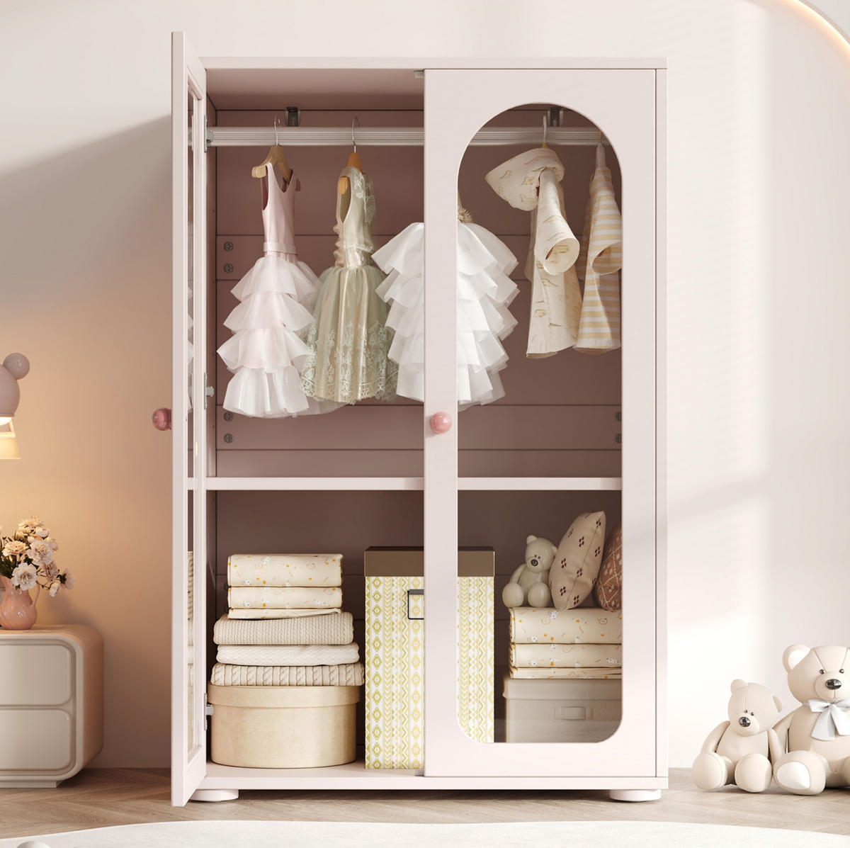 KLEIDERSCHRANK 80/50/120 cm babyrosa aus MDF und Acryl mit Kleiderstange - Pink, Holzwerkstoff (80/120/50cm) - OKWISH