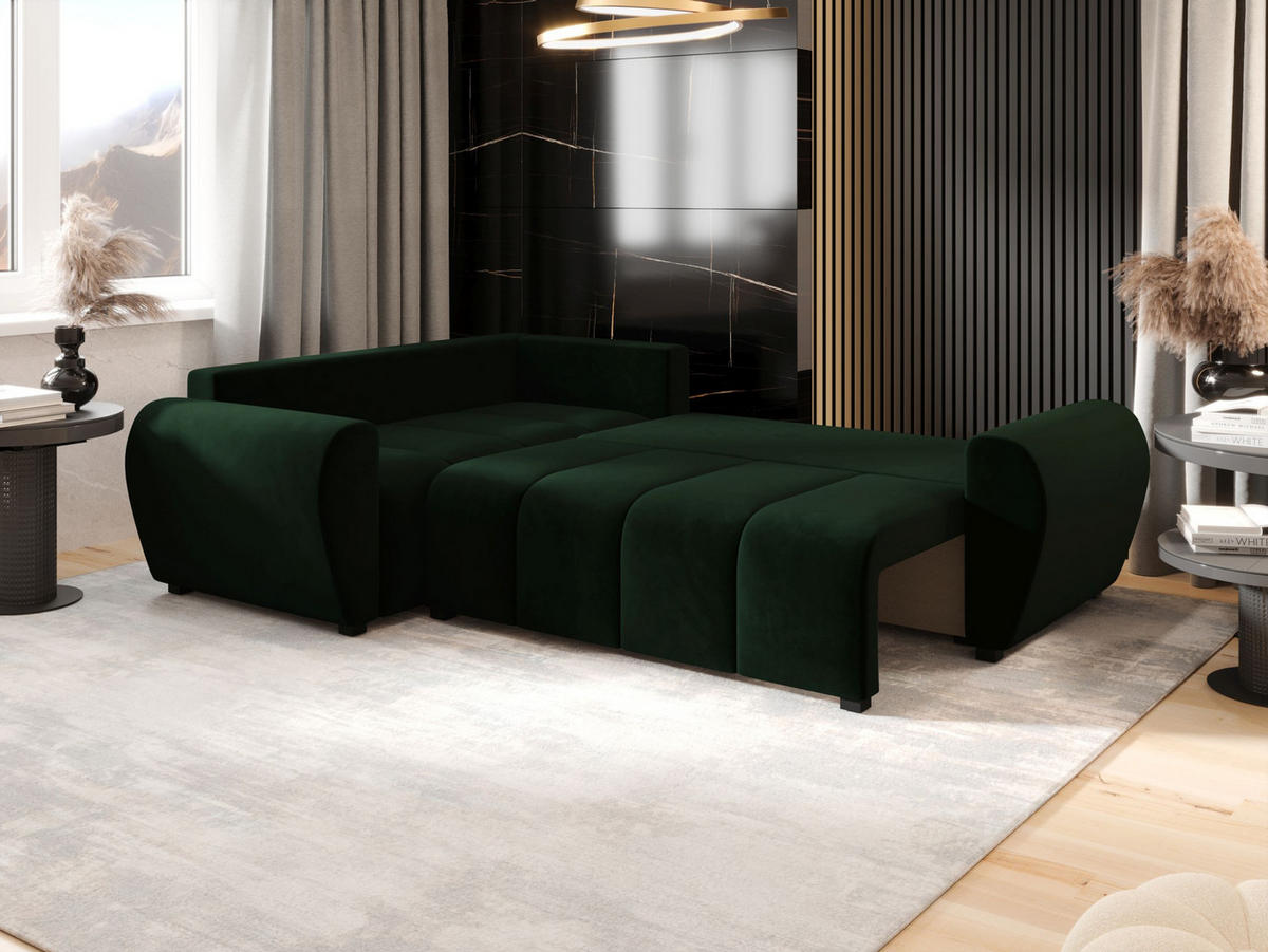 ECKSOFA MOLISA L PLUS Itaka 10 Rechts mit Schlaffunktion - Dunkelgrün, Textil (235/175cm) - Bedante