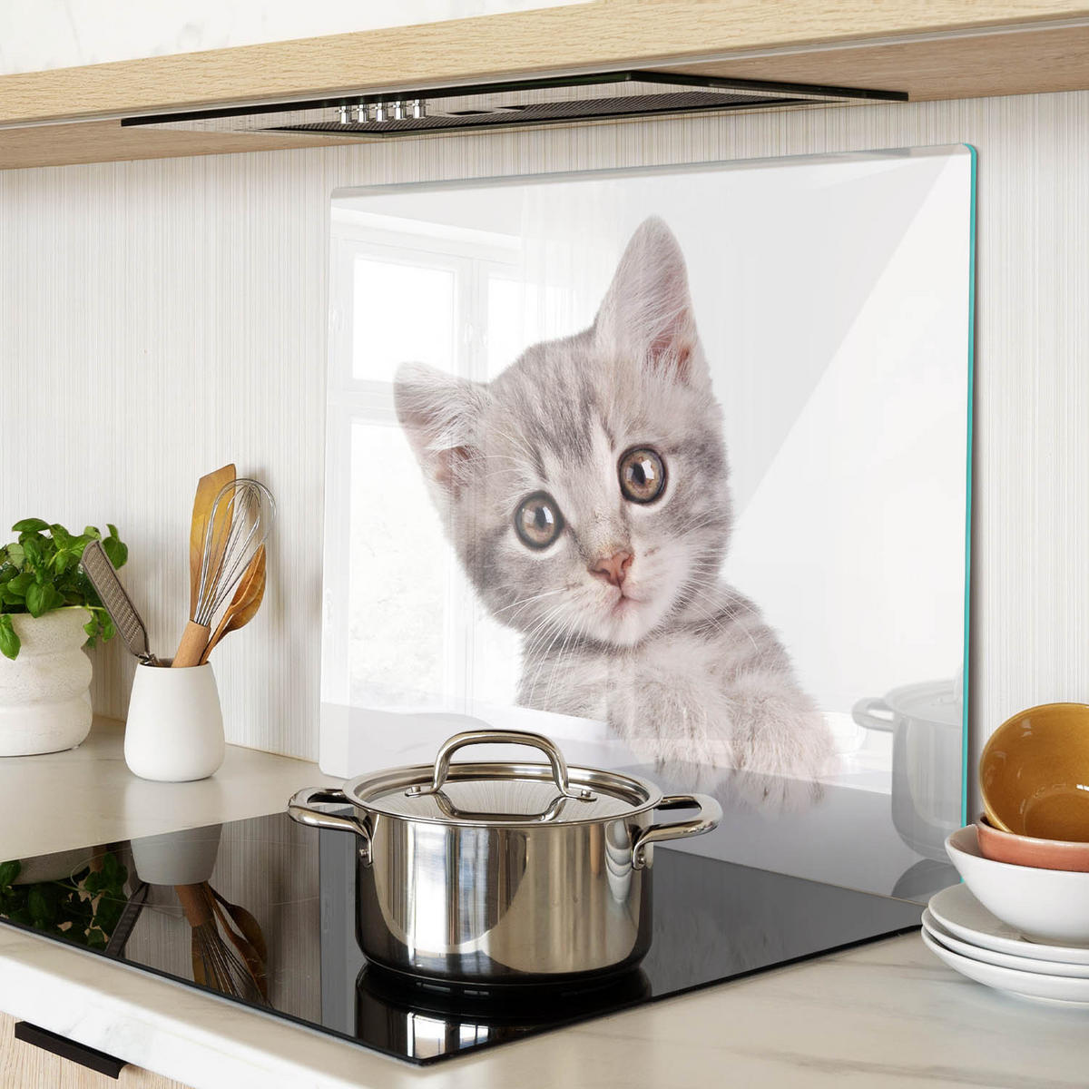 GLASPLATTE 60x52 cm Graue Katze - Dunkelgrau/Grau, Glas (60/52cm) - TULUP