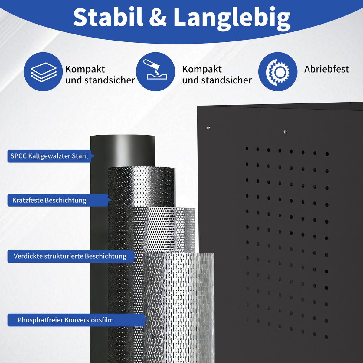 KOMBINATIONSMÖBEL – 87,3 cm (H) × 75 cm (B) × 42 cm (T), ausgestattet mit einer abschließbaren Schranktür und 3 Schubladen. - Schwarz, Metall (42/87.3/75cm) - DCA