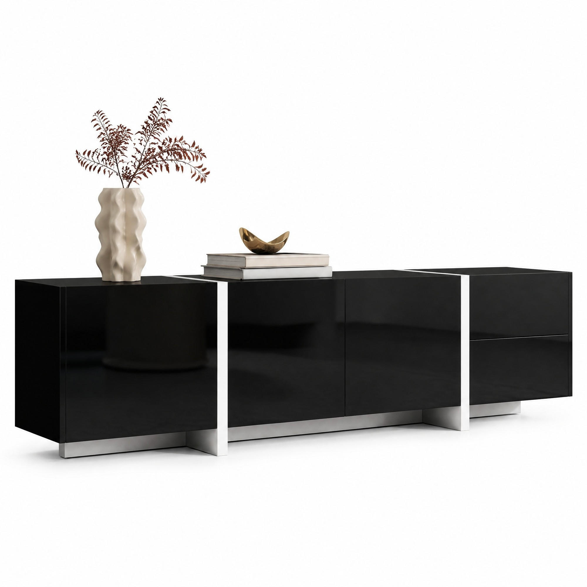 TV-ELEMENT mit 3 Türen und Schublade 170 cm Schwarz-Weiß Hochglanz - Schwarz, Holzwerkstoff (30/39/170cm) - Beauniv
