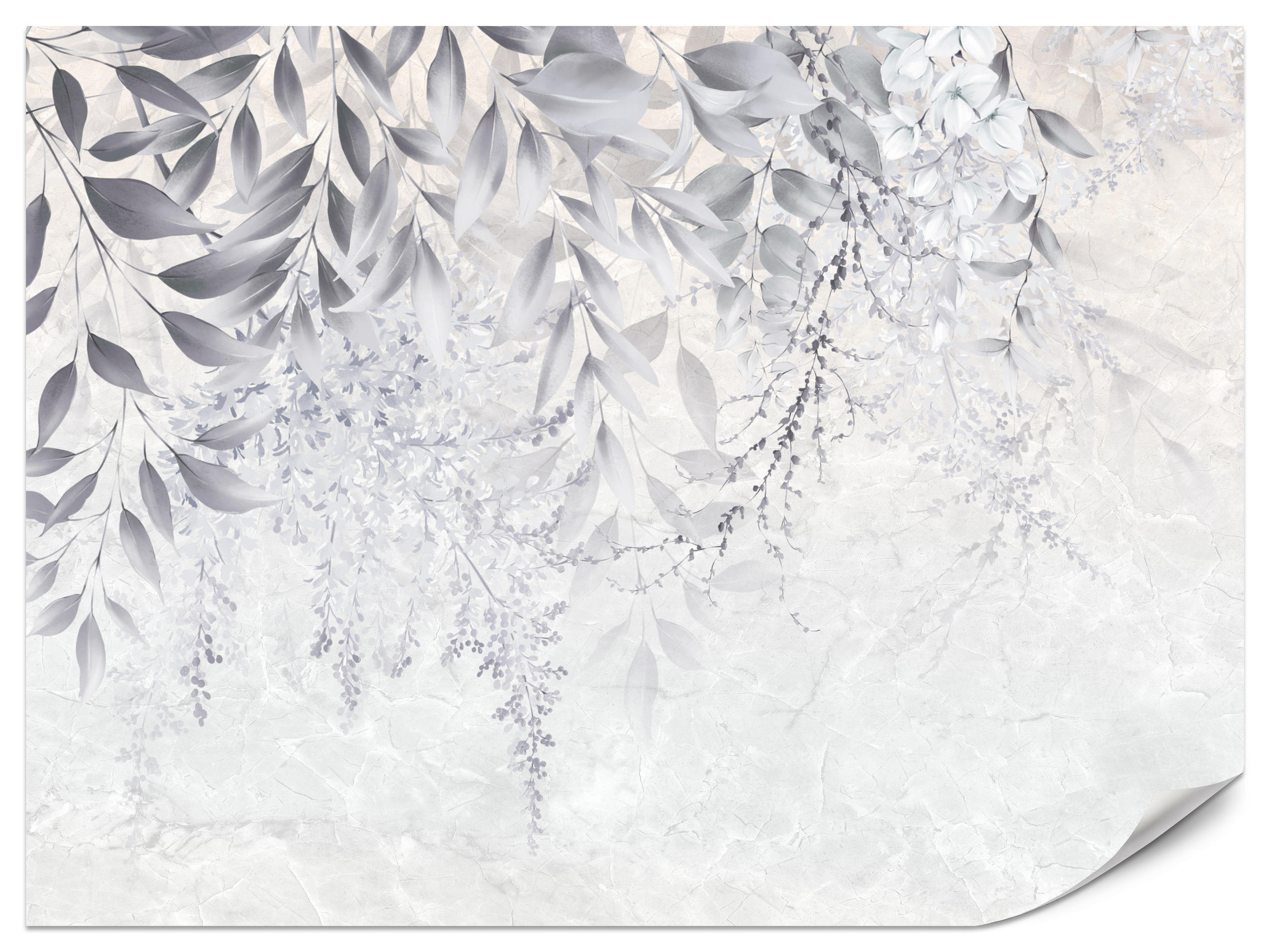 FOTOTAPETE für Schlafzimmer Subtile Rankenblätter Grau 250x175 - Weiß/Grau, Papier (250/175cm) - Muralo