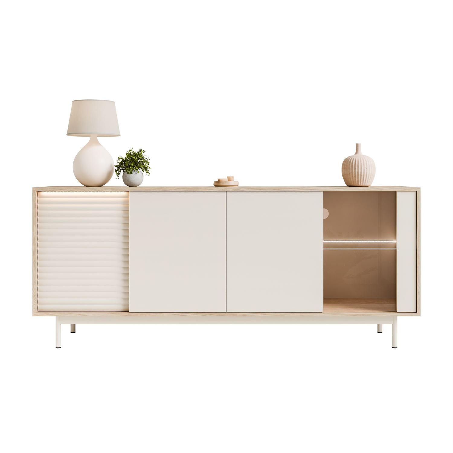 KOMMODE FLORENCE 3D1W mit LED-Beleuchtung - Kaschmir, Holzwerkstoff (184/77/40cm) - Lookway