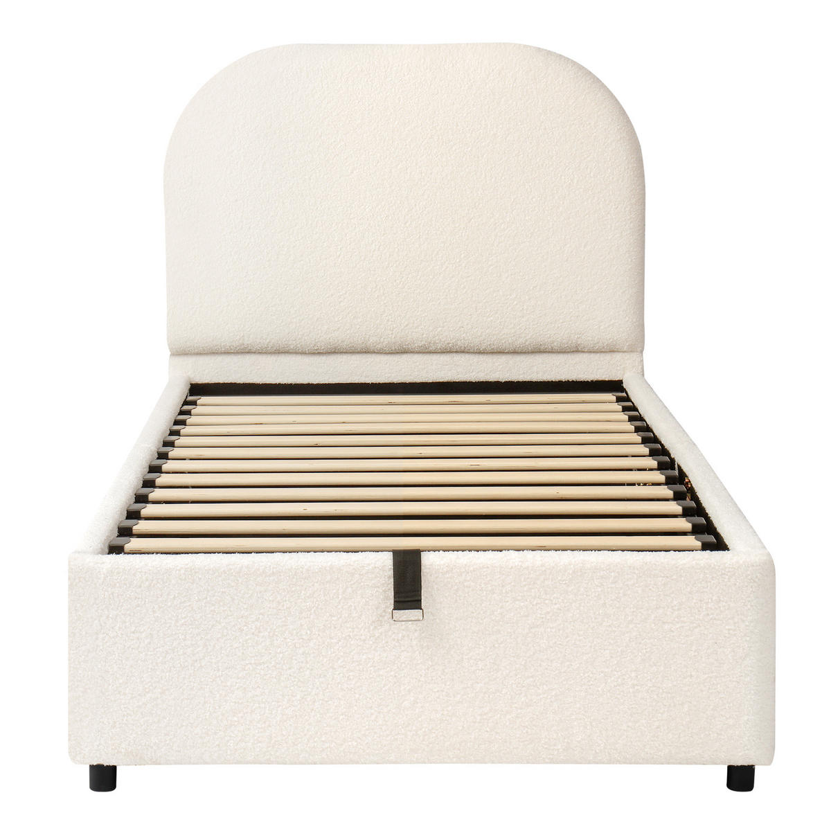 KINDERBETT 90/200 cm mit hydraulischem Stauraum, Lattenrost und gepolstertem Bouclé-Kopfteil, Beige - Beige, Holzwerkstoff (90/200cm) - Redom
