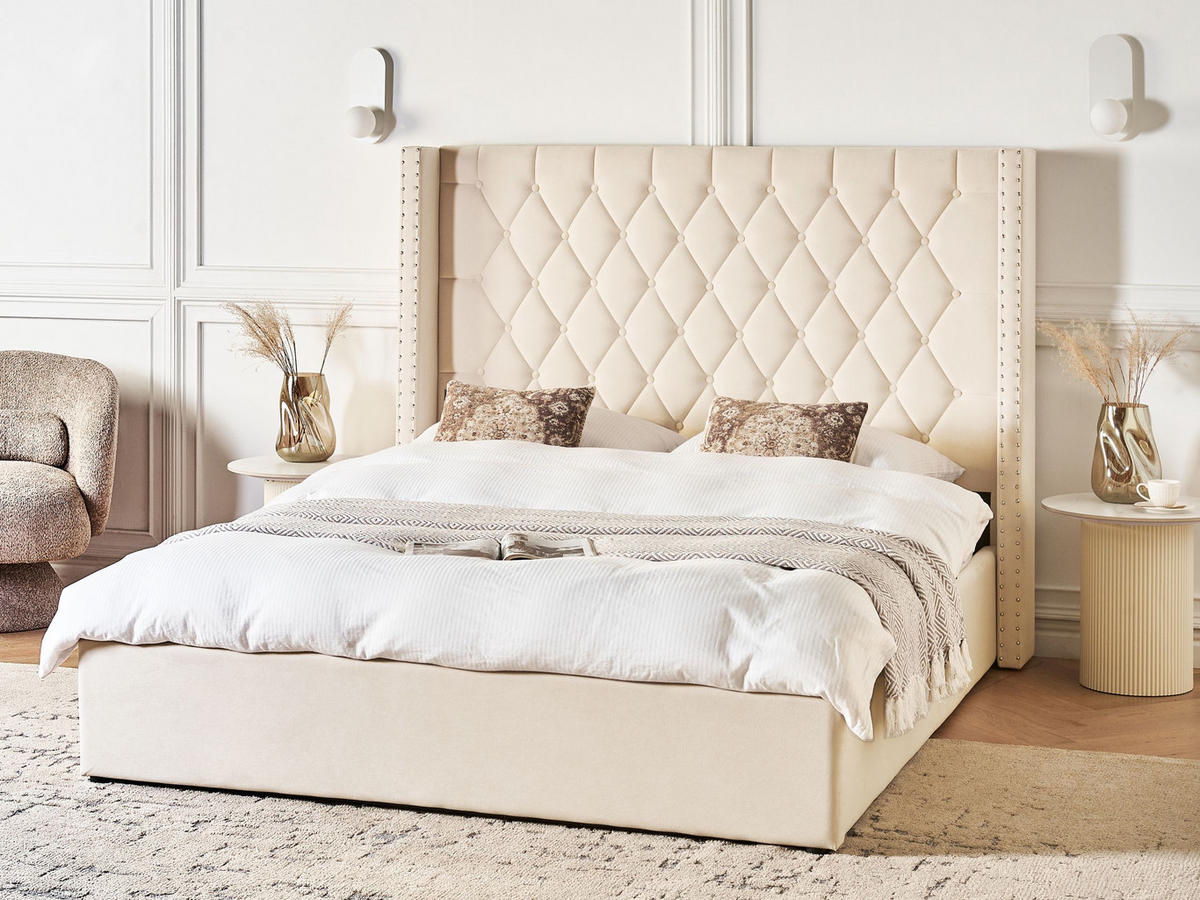 POLSTERBETT 160/200 cm Cremeweiß Lubbon - Creme, Textil (160/200cm) - Beliani