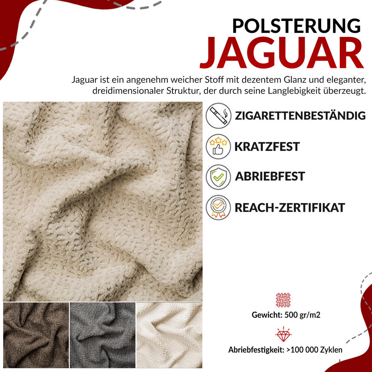 BOXBETT JAGUAR 200/200 - Creme Struktur - H4 - Ecru, Holz/Textil (200/200cm) - MKS