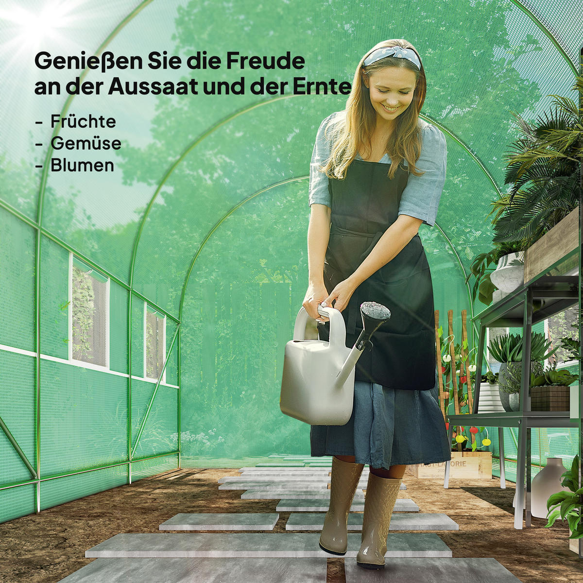 FOLIENGEWÄCHSHAUS, Grün, PE, Stahl - Grün, Kunststoff (200/200/350cm) - Outsunny
