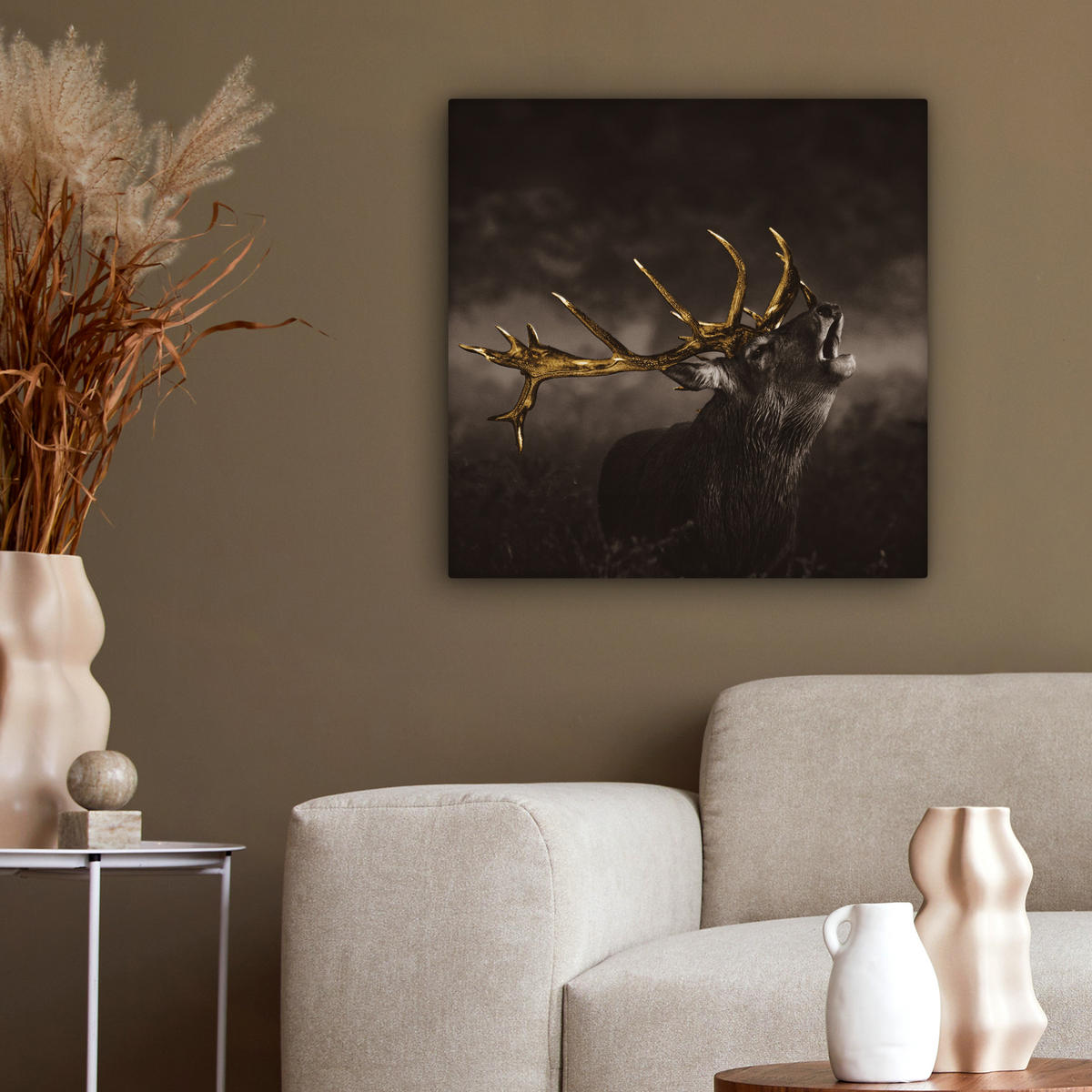 LEINWANDBILD Rotwild - Schwarz - Gold 50x50 cm - Braun, Textil (50/50cm) - MuchoWow