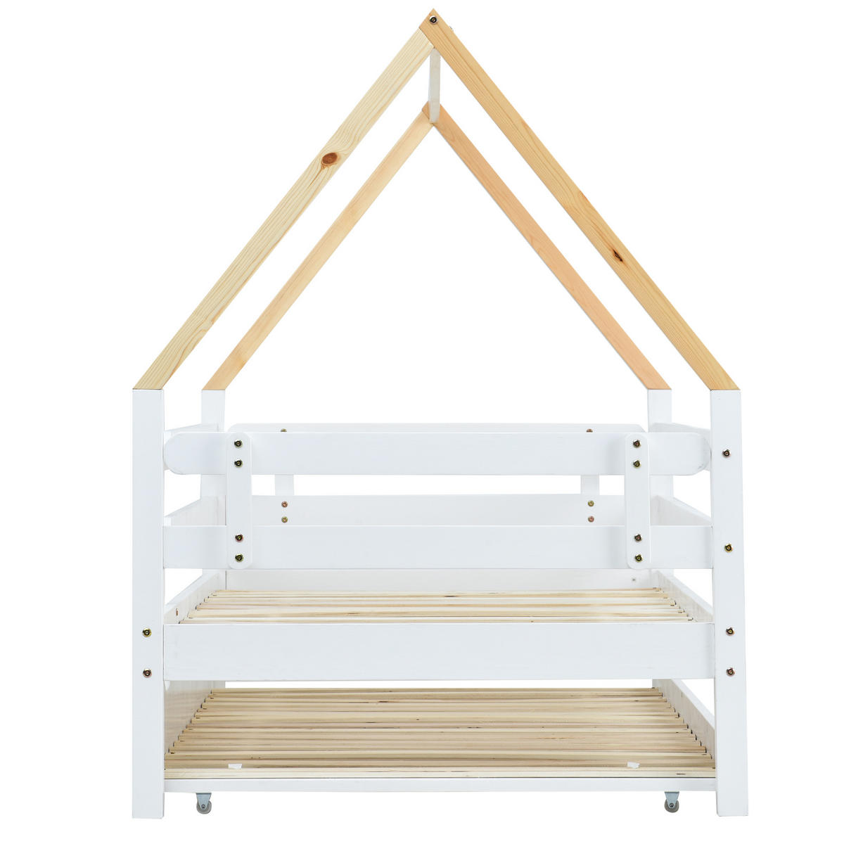 KINDERBETT aus Massivholz 90x200 cm in Weiß/Natur mit Ausziehbett - Weiß, Holz (90/200cm) - Modfu