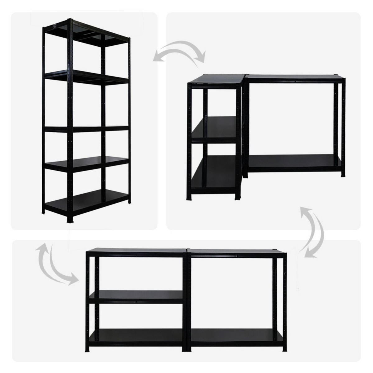 SCHWERLASTREGAL Ragnar 2er-Set 180x90x40cm 5 Stahlplatten-Ebenen Fachlast 125 kg Schwarz - Silberfarben, Metall (90/180/40cm) - PROREGAL