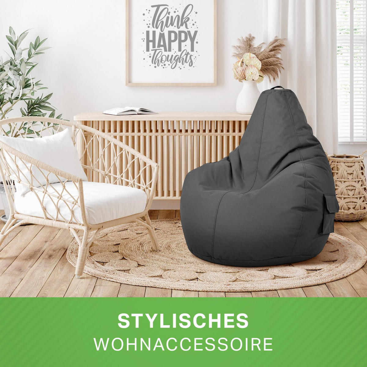 SITZSACK + Hocker "Cozy+Stay" 2er Set - Anthrazit, Textil (70/90/80cm) - Green Bean