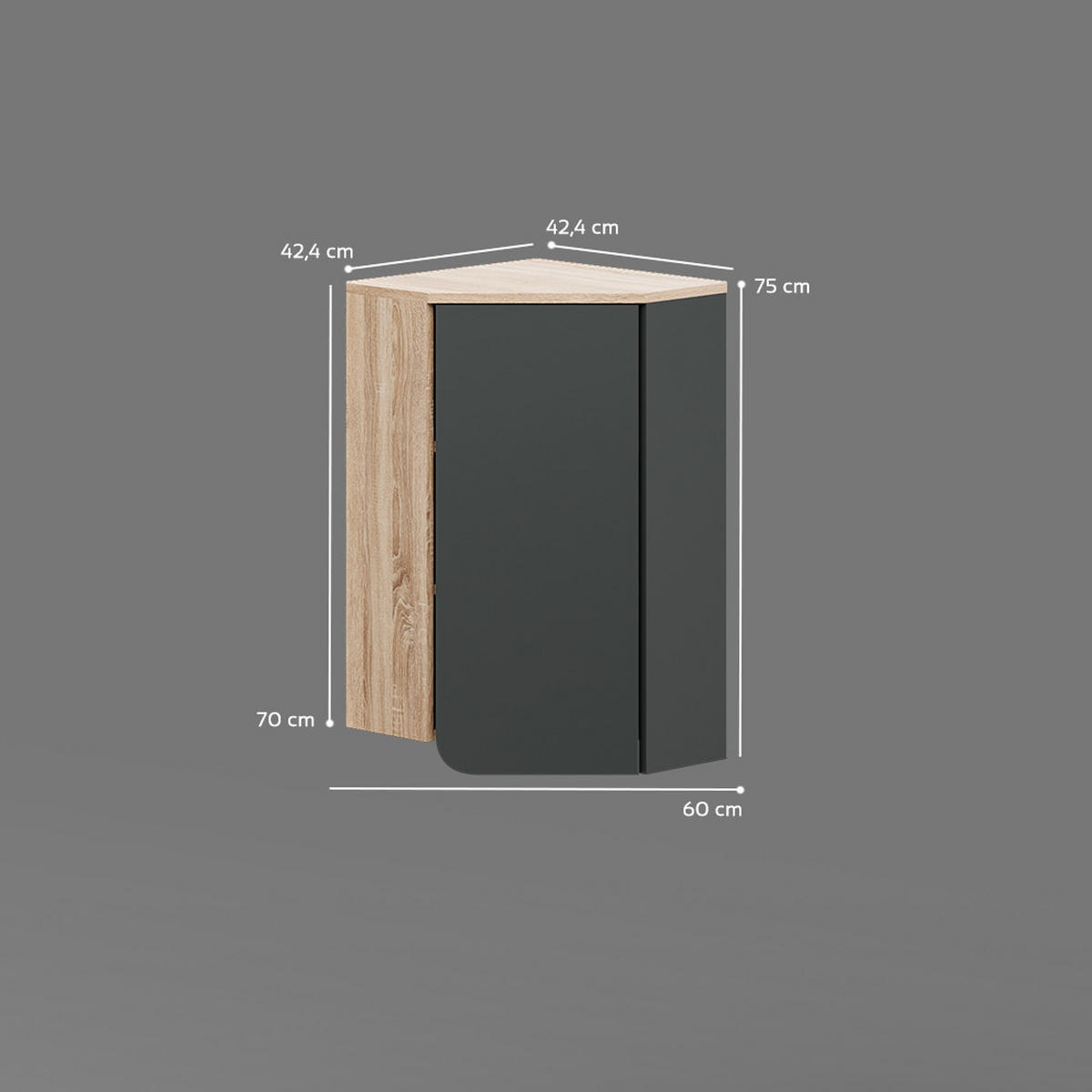 BADSCHRANK Marano Anthrazit 42.4 x 75 cm mit Tür und offenen Fächern - Anthrazit/Sonoma Eiche, Holzwerkstoff (42.4/75/42.4cm) - Livinity®