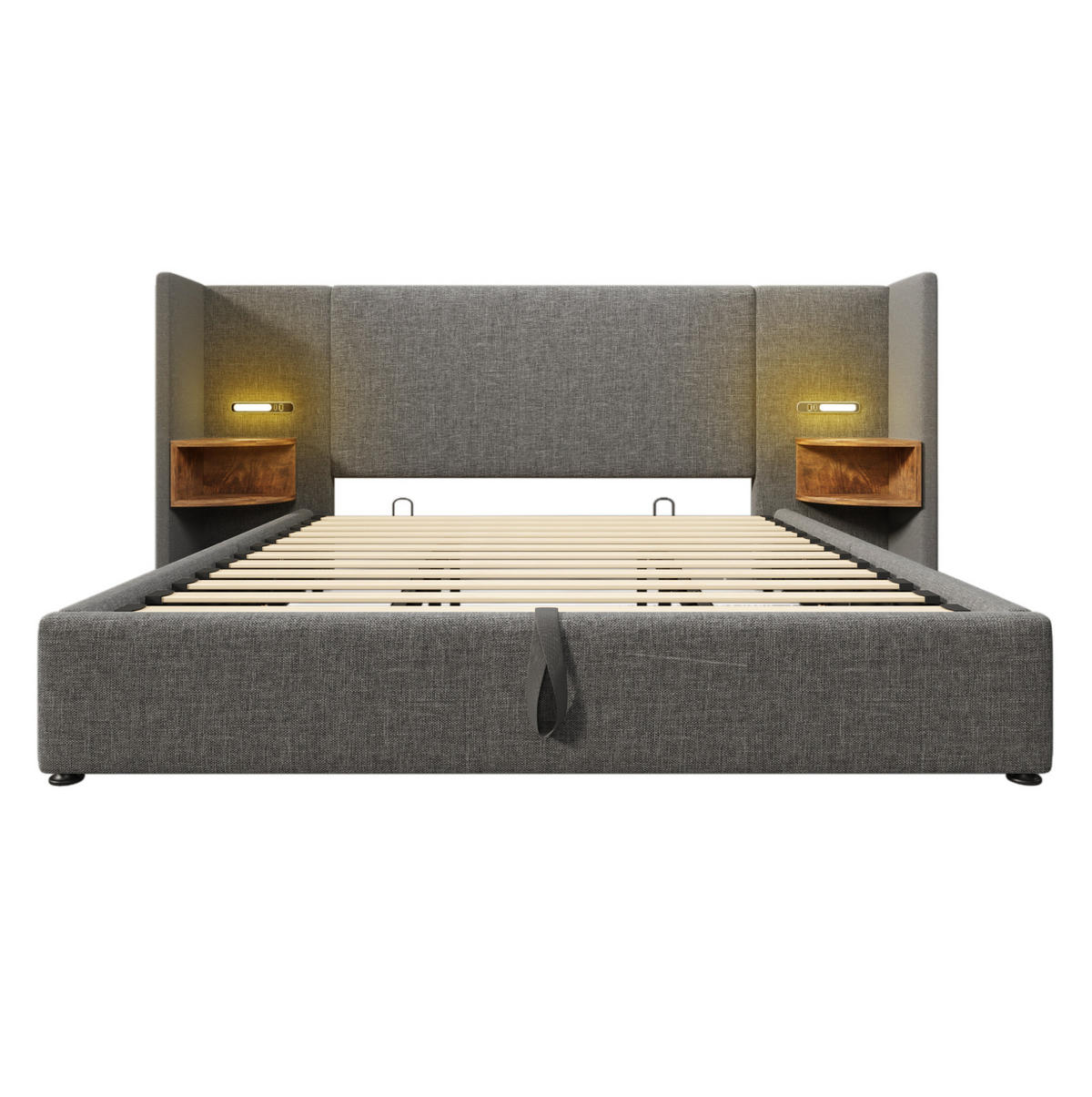POLSTERBETT 180/200 cm Grau aus Leinen mit Stauraum - Grau, Textil (180/200cm) - OKMYHOME