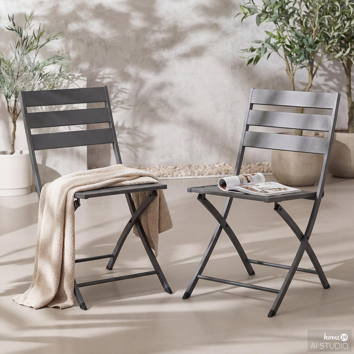 KLAPPSTUHL - 2er-Set - Stahl - Anthrazit, Metall (45/83/55cm) - home24