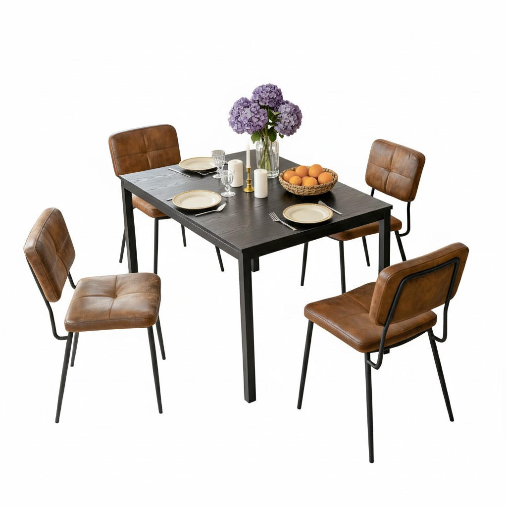 ESSGRUPPE mit 1 Tisch und 4 Stühlen aus Suede in Cognac-Braun - Multicolor, Textil (45/82/43cm) - Meubles Cosy