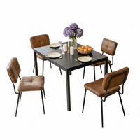 ESSGRUPPE mit 1 Tisch und 4 Stühlen aus Suede in Cognac-Braun - Multicolor, Textil (45/82/43cm) - Meubles Cosy