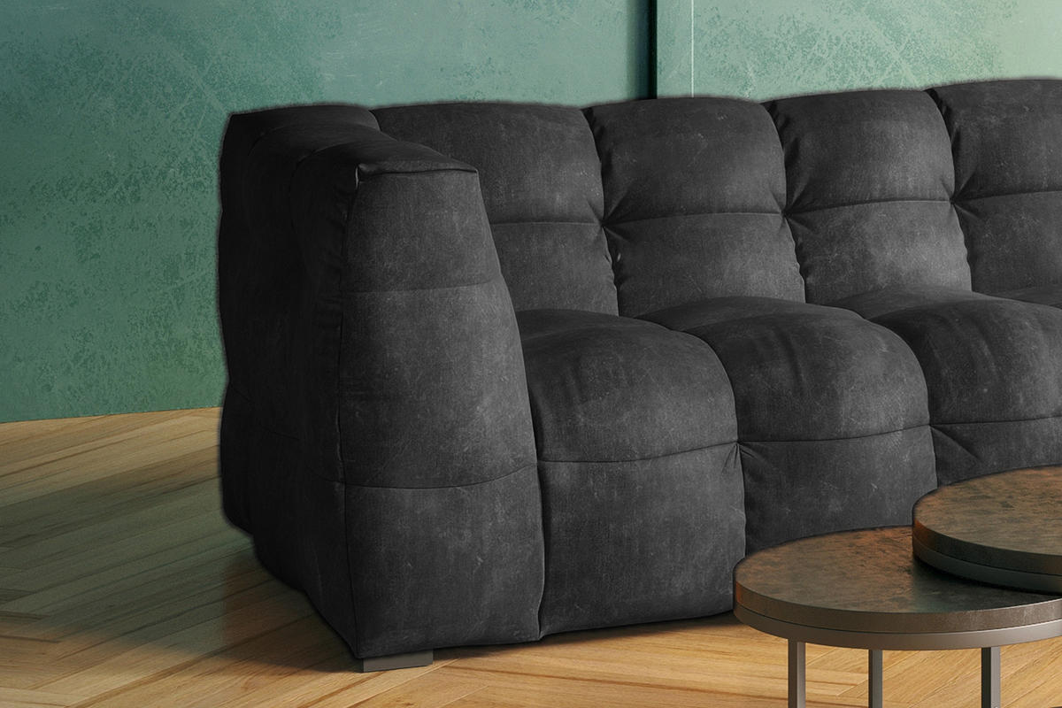 ECKSOFA RIO Anthrazit Velvet - Anthrazit/Schwarz, Textil (319/170cm) - KAWOLA