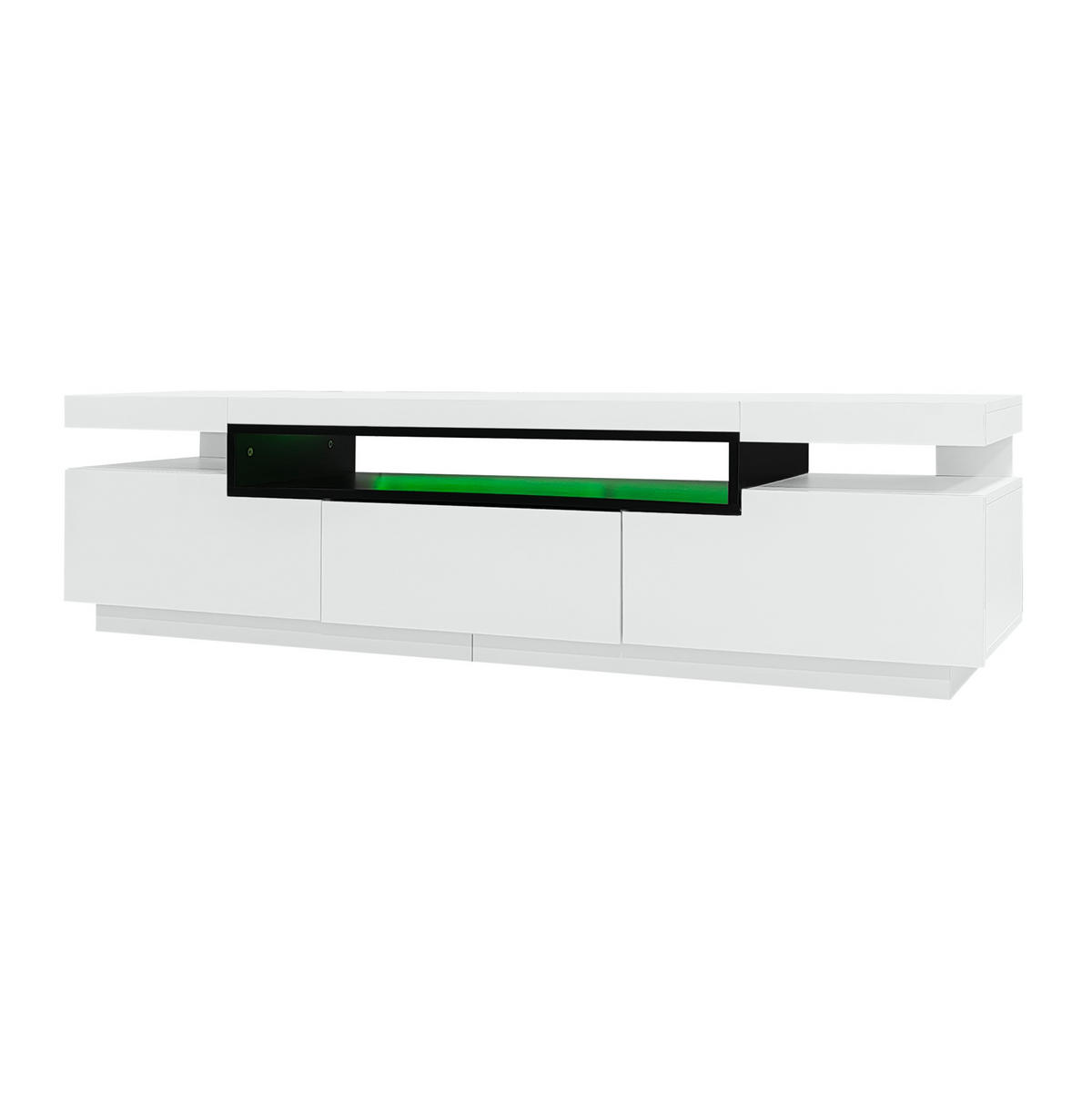LOWBOARD 160/39/42 cm aus Holzwerkstoff mit LED-Beleuchtung und 3 Schubladen Weiß - Weiß, Holzwerkstoff (160/42/39cm) - Modenvie