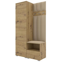 GEPOLSTERT Garderoben-Set Nela I LUX (Eiche Artisan + Stoff Trinity 04) - Beige/Silberfarben, Holz/Holzwerkstoff (100/187/40cm) - Ravio