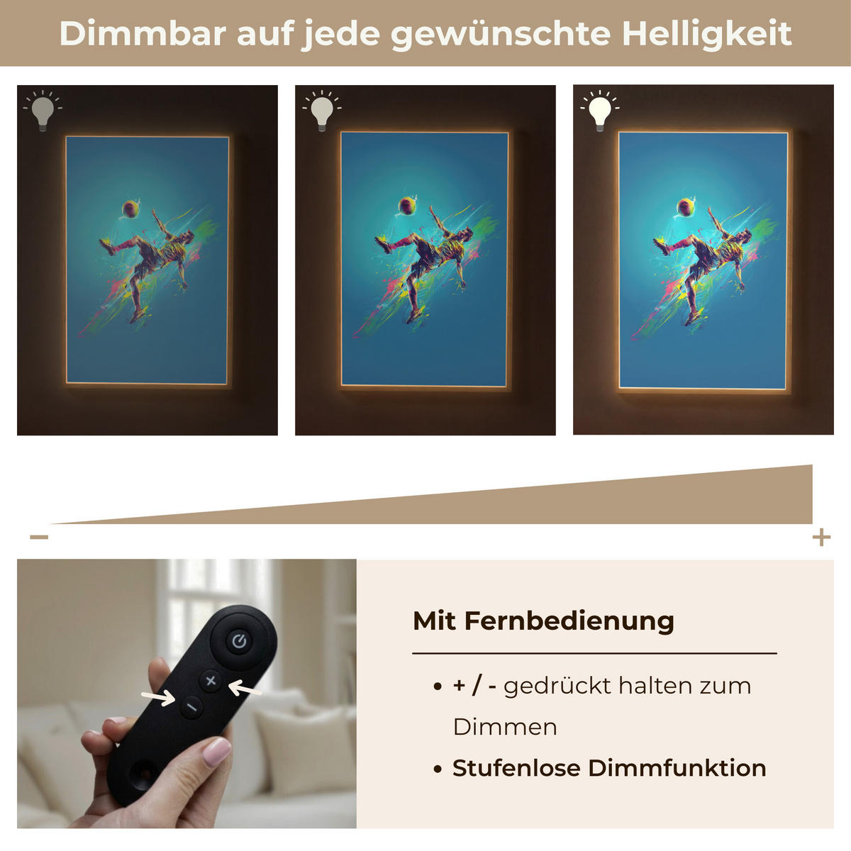 NACHTTISCHLAMPE MIT AKKU Fußballer - Farbspritzer - Farbenfroh - Ball 70x100 cm - Blau, Holzwerkstoff (8/70/100cm) - OnlyWow