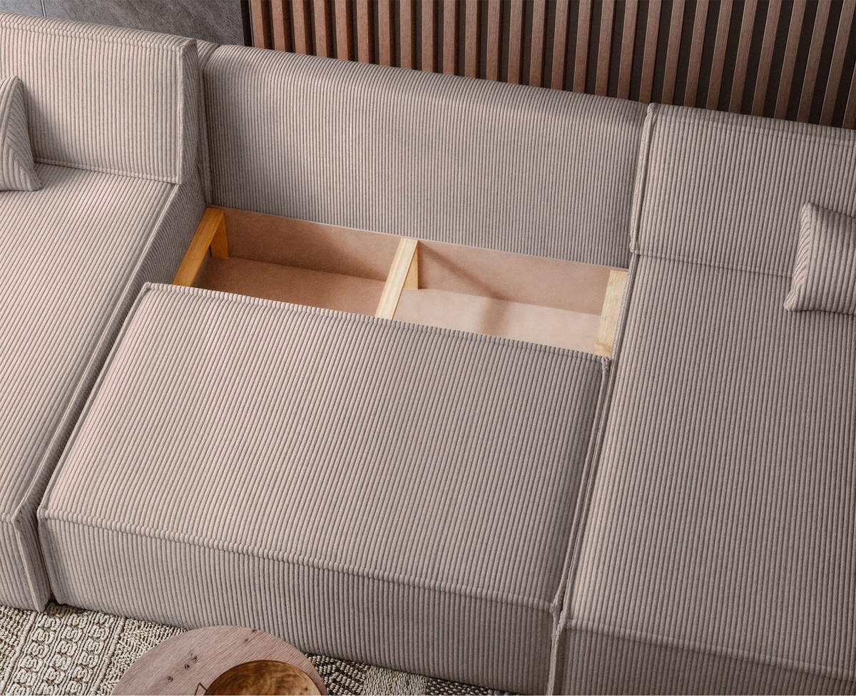 WOHNLANDSCHAFT Scarlo Beige Cordbezug - Beige/Schwarz, Kunststoff/Textil (244/83/145cm) - Selsey