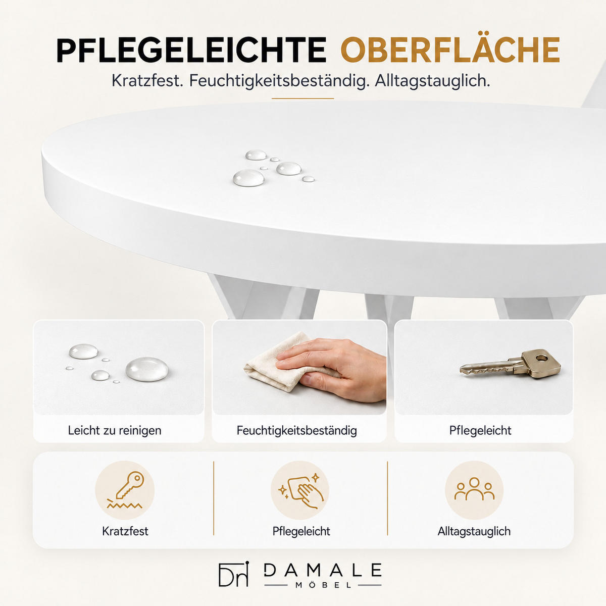 ESSTISCH rund ausziehbar 110/210/76 cm, Weiß, 54 cm Tischplatte + Metall Weiß - Weiß, Holzwerkstoff/Metall (110/210/76cm) - Damale Möbel