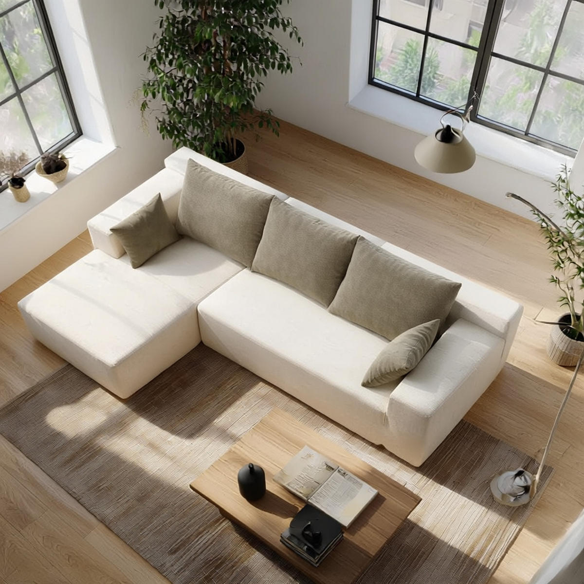 ECKSOFA Luna Weiß Sand 3-Sitzer Links - Weiß, Textil (267/175cm) - COCO Living