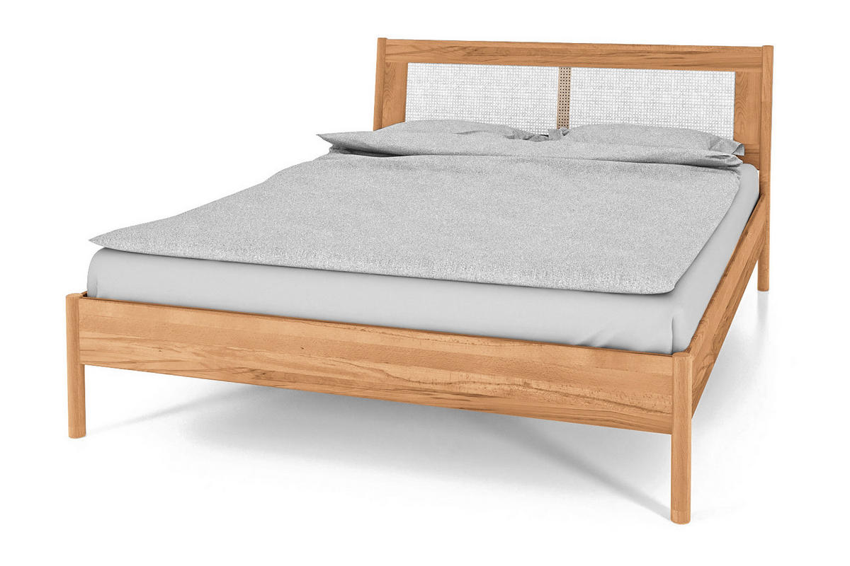 BETT MIT RATTANKOPFTEIL INA 80x200 Kernbuche - Ecru, Holz (80/200cm) - byoak