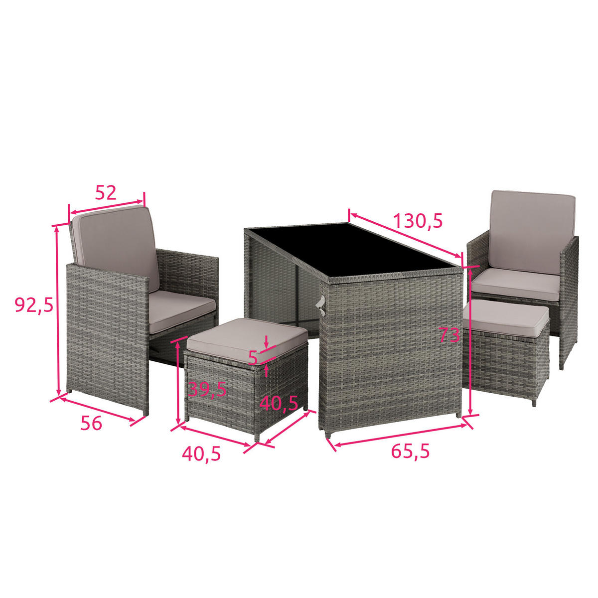 RATTAN SITZGRUPPE Palermo,inklusive Flaschenöffner, zusammenschiebbar,grau - Grau, Kunststoff - tectake