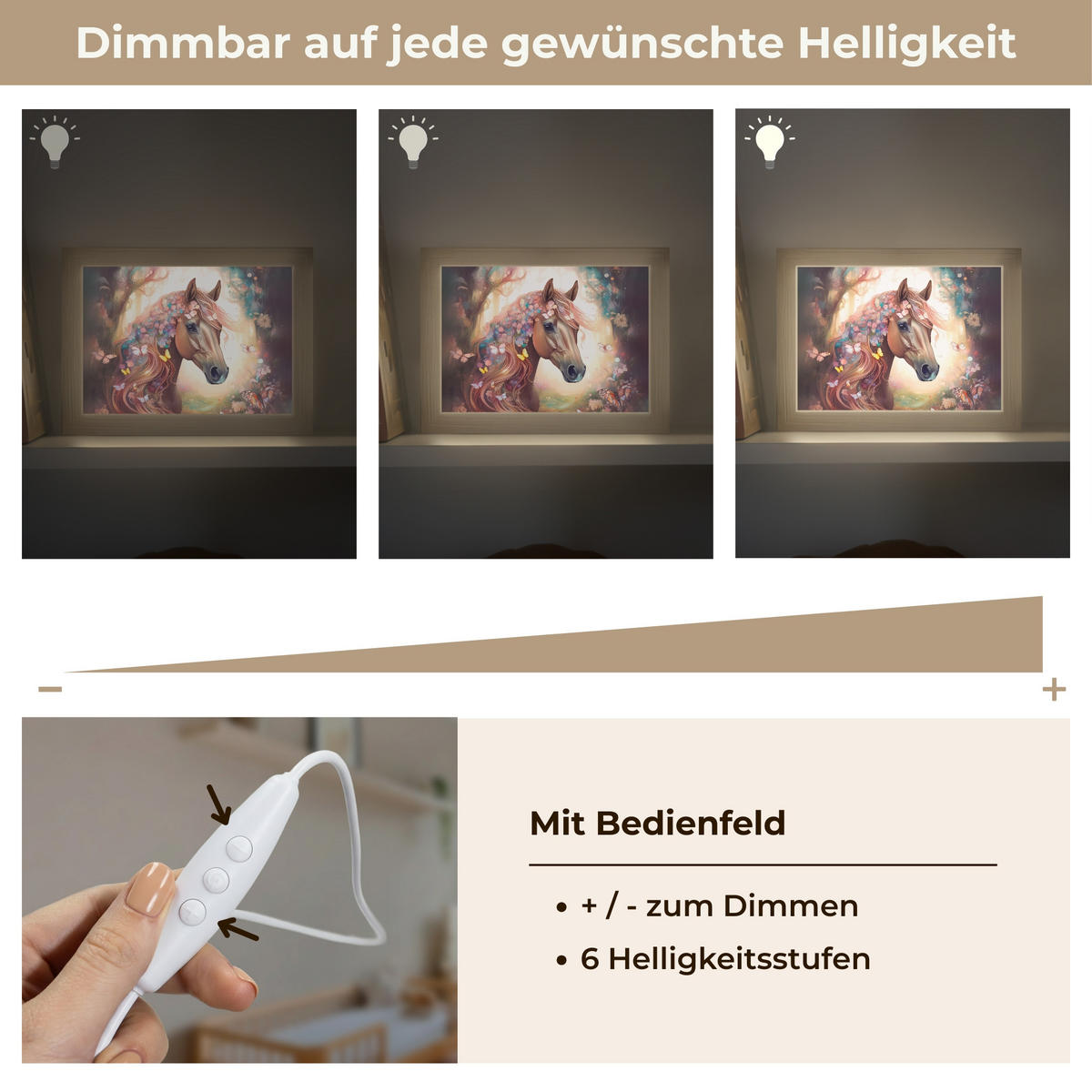 NACHTTISCHLAMPE Pferd - Natur - Blumen - Schmetterlinge - Wald 20x15 cm - Dunkelbraun, Holzwerkstoff (8/20/15cm)