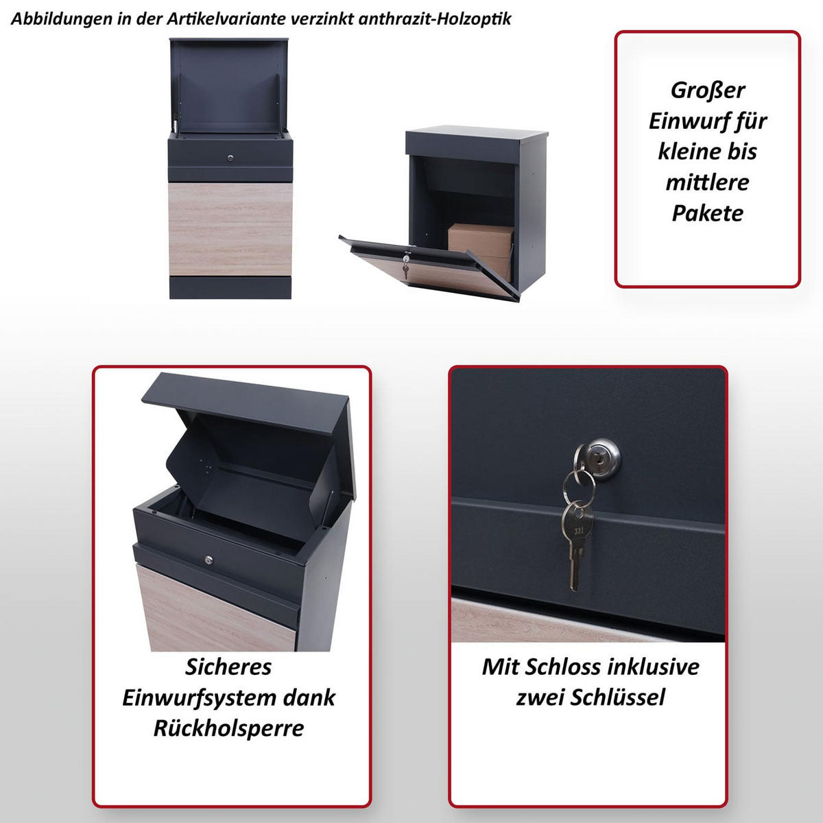 PAKETKASTEN obdĺžnikový antracit, hnedý - hnedá/antracitová, kov (45/58/36cm) - MCW