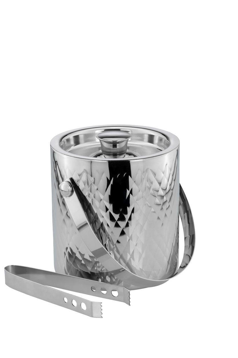 EISWÜRFELBEHÄLTER mit Zange Rautenmuster (H) 17 x (Ø) 16 cm - Silberfarben, Paraffin (16/17/17cm) - Hermann Bauer jun. Kollektion GmbH