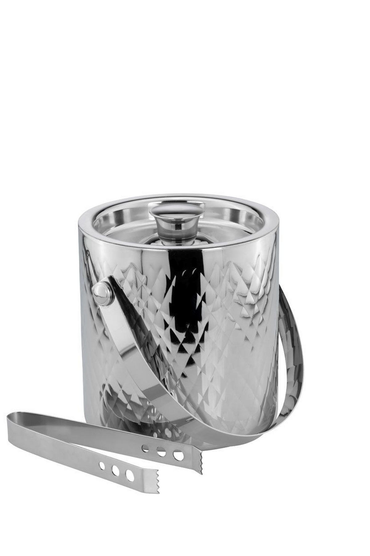 EISWÜRFELBEHÄLTER mit Zange Rautenmuster (H) 17 x (Ø) 16 cm - Silberfarben, Paraffin (16/17/17cm) - Hermann Bauer jun. Kollektion GmbH