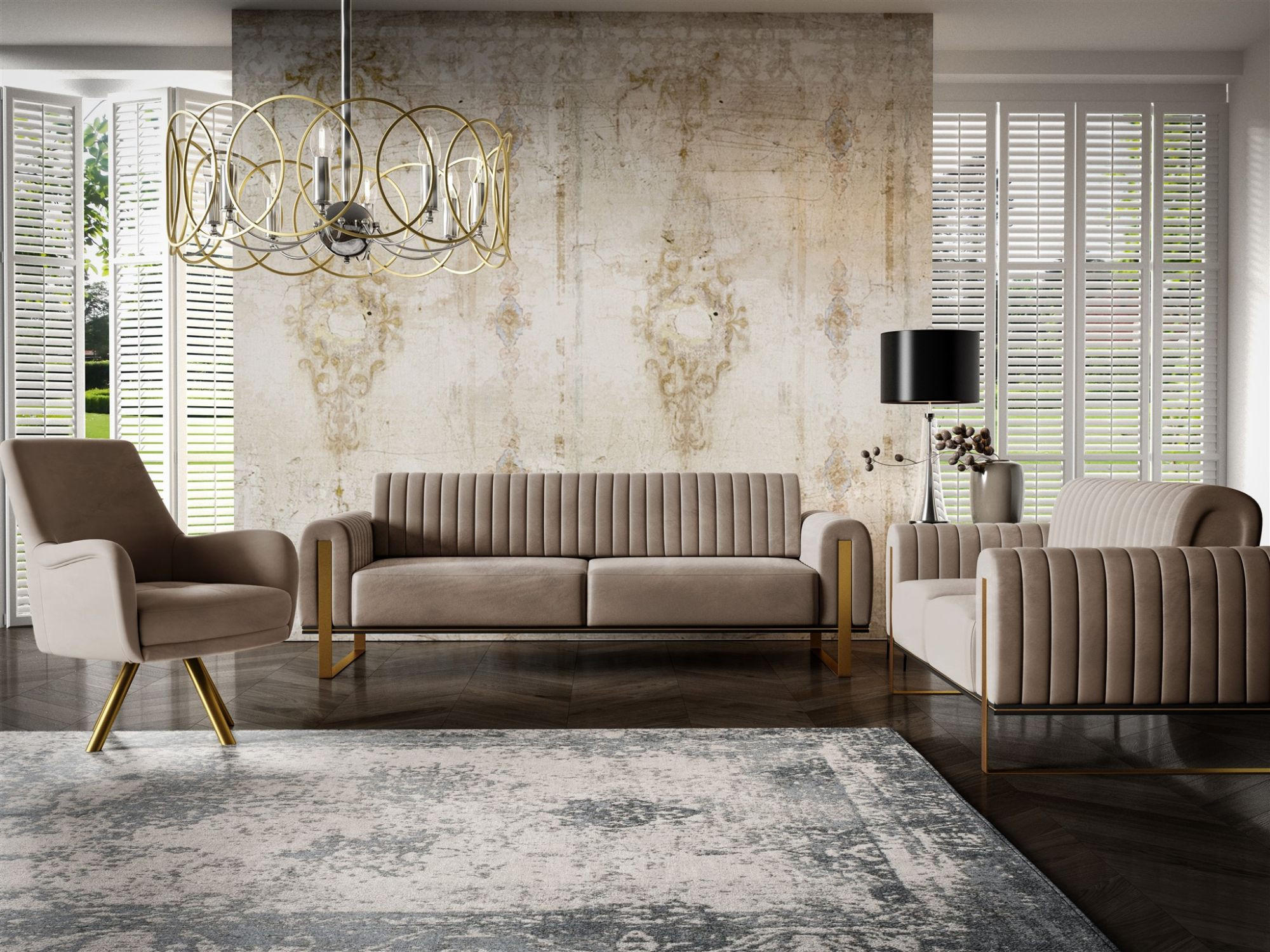 SOFASET Valerie 3-2 Und Drehsessel - Braun, Holzwerkstoff/Textil (228/79/90cm) - Fun Möbel