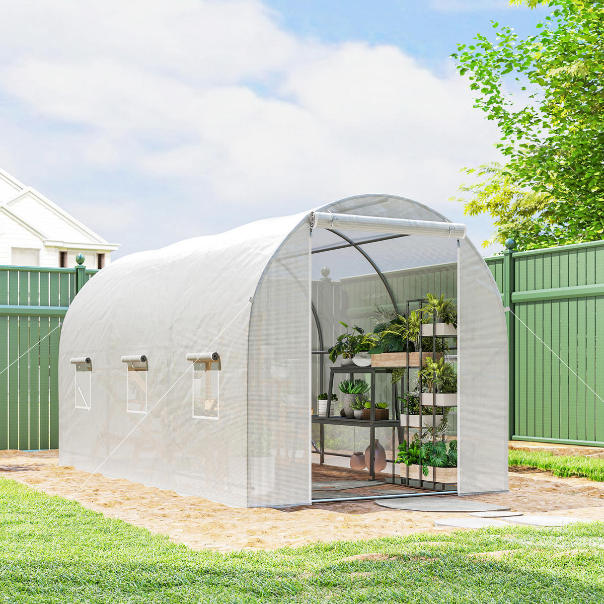 FOLIENGEWÄCHSHAUS, Weiß, PE, Metallrohr - Weiß, Kunststoff (200/200/350cm) - Outsunny