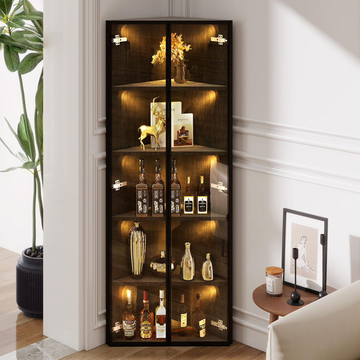 HIGHBOARD 62/160/35 cm Schwarz aus MDF und Glas mit LED-Beleuchtung - Schwarz, Holzwerkstoff (35/160/62cm) - OKMYHOME