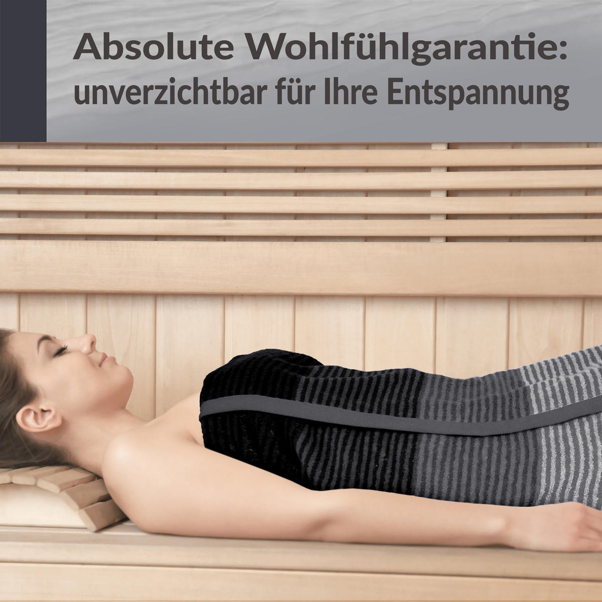 SAUNAHANDTUCH Helsinki Grau – Schwarz 85x200 cm - Schwarz/Grau, Naturmaterialien (85/200cm) - Lashuma