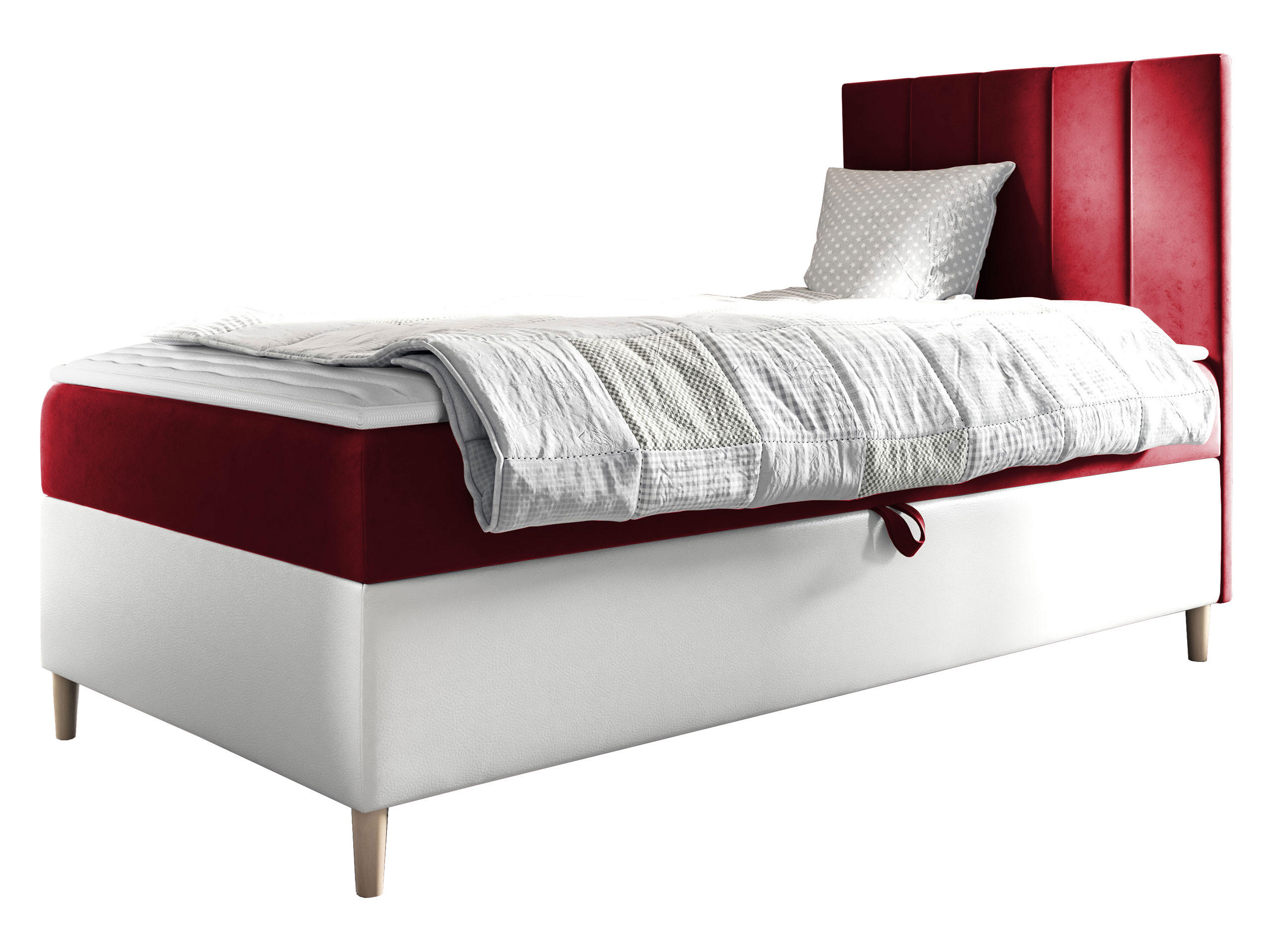 BOXBETT Maja Junior 1, Seite zum Öffnen des Bettkastens: Rechts - Rot/Weiß, Holz (100/200cm) - MIRJAN24