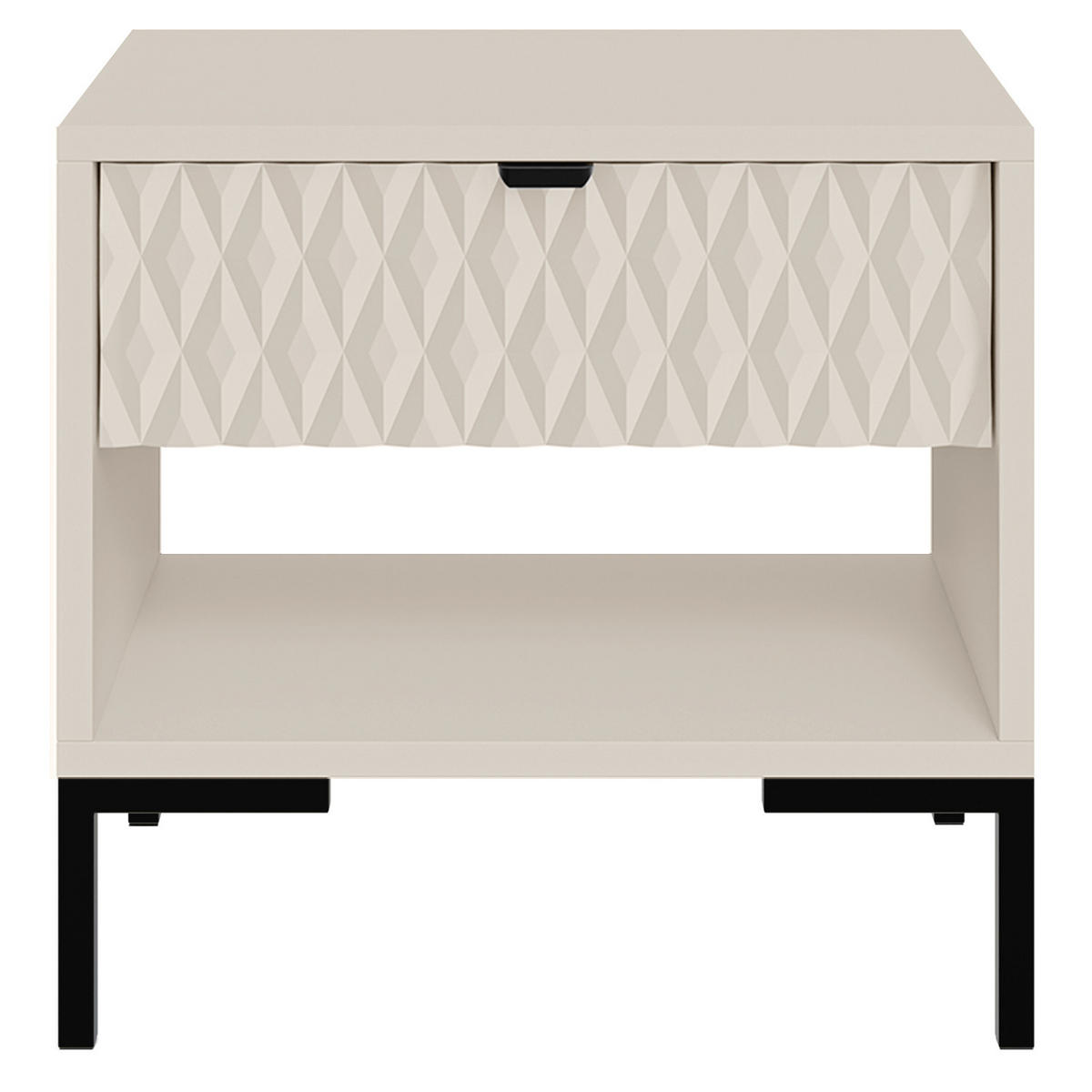 NACHTTISCH Montreal mit Schublade und offenem Fach, dekorative 3D-Fronten, Kaschmir - Kaschmir/Schwarz, Holzwerkstoff/Metall (52/55/40cm) - Beautysofa