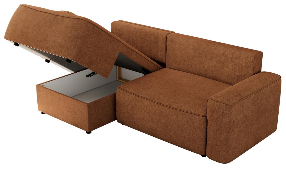 ECKSOFA BELLUNO L Orange Strukture - Links - Schwarz/Orange, Textil (144/233cm) - MKS