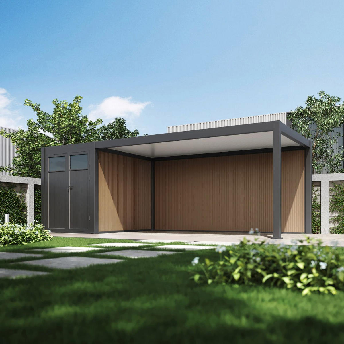CARPORT mit Schuppen aus Aluminium 3 x 7,2 m Garage anthrazit - Anthrazit, Metall (300/236/720cm) - WEIDE