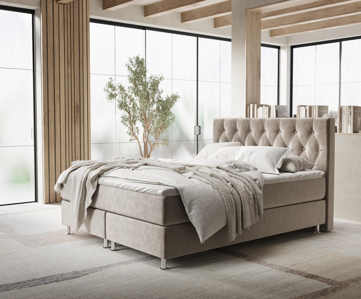 BOXSPRINGBETT Excelsior Taupe 180/200 cm mit Latex-Topper - Taupe/Silberfarben, Holz/Holzwerkstoff (180/200cm) - Maison de Reve
