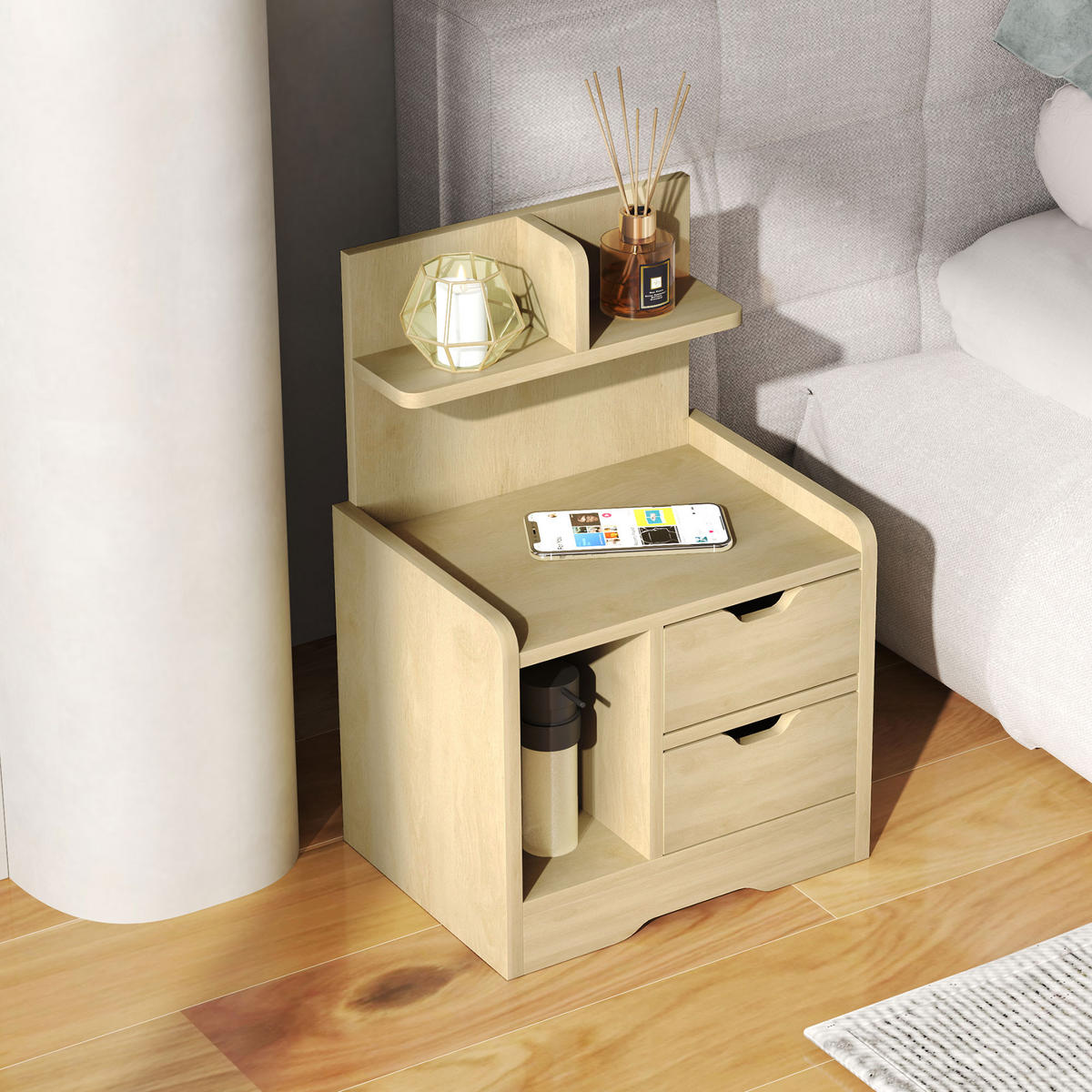NACHTTISCH mit 2 Schubladen, 40 x 30 x 60 cm, Naturholz - Naturfarben, Holzwerkstoff (40/60/30cm) - HOMCOM