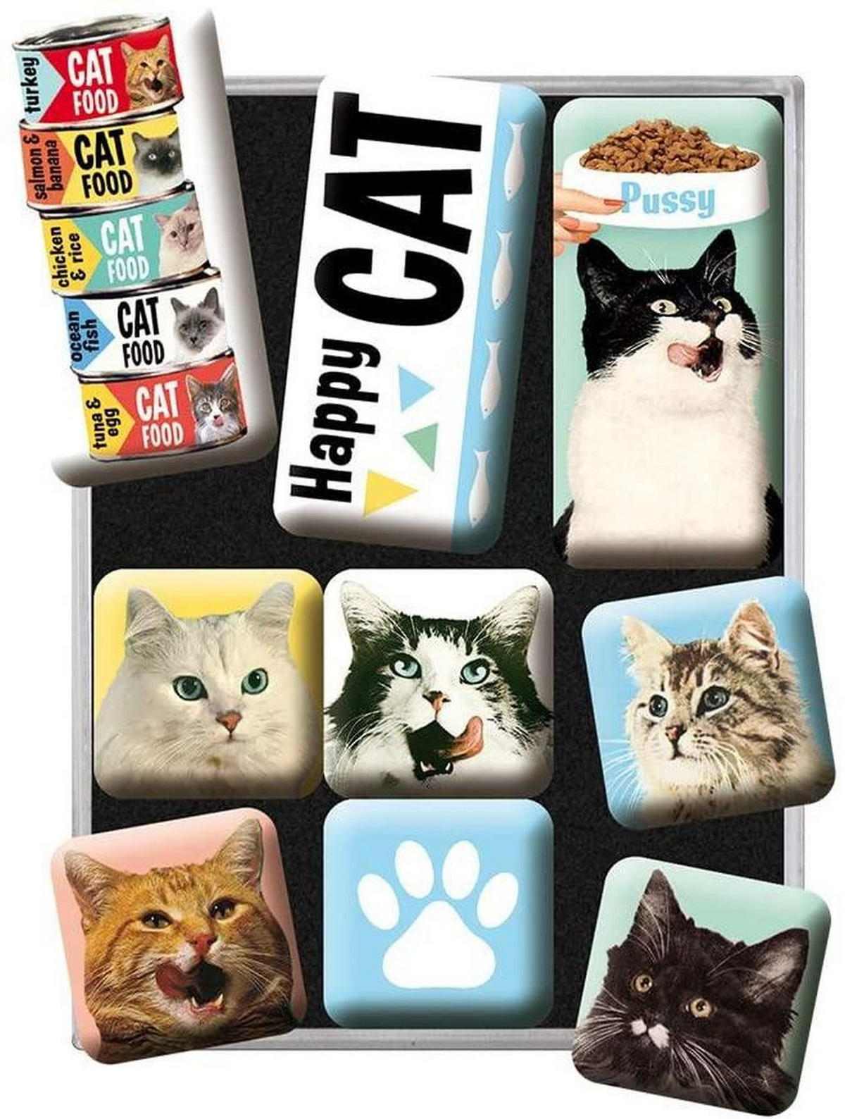 MAGNETSET 9-teilig Animal Club Happy Cats - Multicolor, Metall (7/9/2cm) - Nostalgic-Art