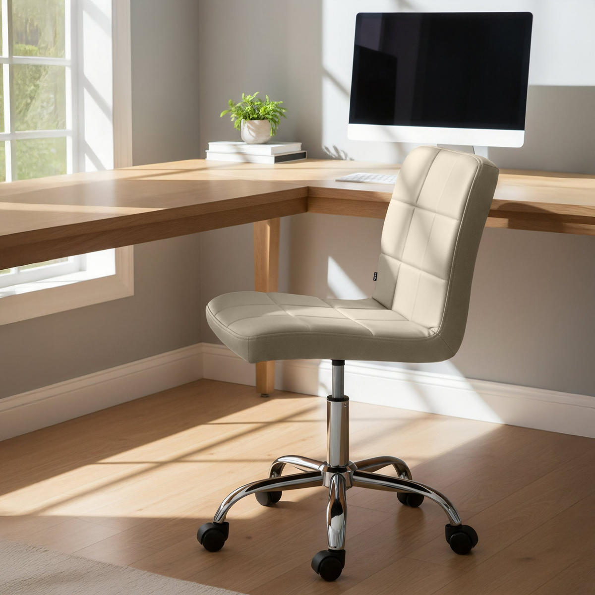 DREHSTUHL Lederlook Creme - Chromfarben/Creme, Textil/Metall (47/93/56cm) - CLP