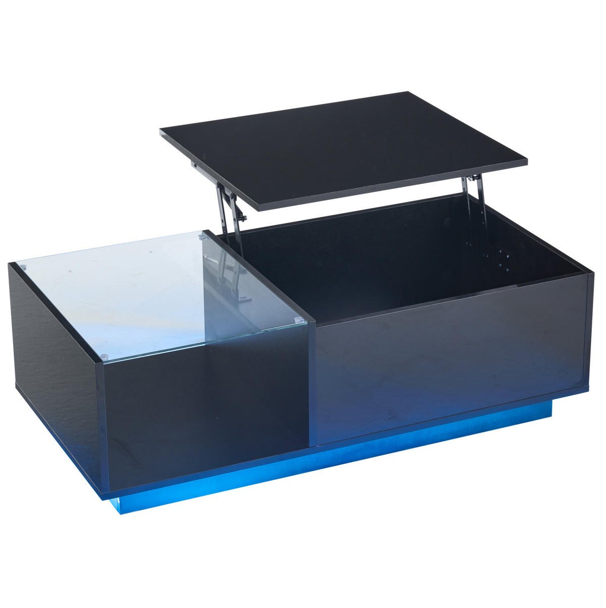 COUCHTISCH aus Spanplatte 100x50x33-46,5 cm in Schwarz mit LED-Beleuchtung - Schwarz, Holzwerkstoff (100/50/46.5cm) - Modfu